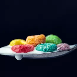 A spoonful of artificially colored cereal