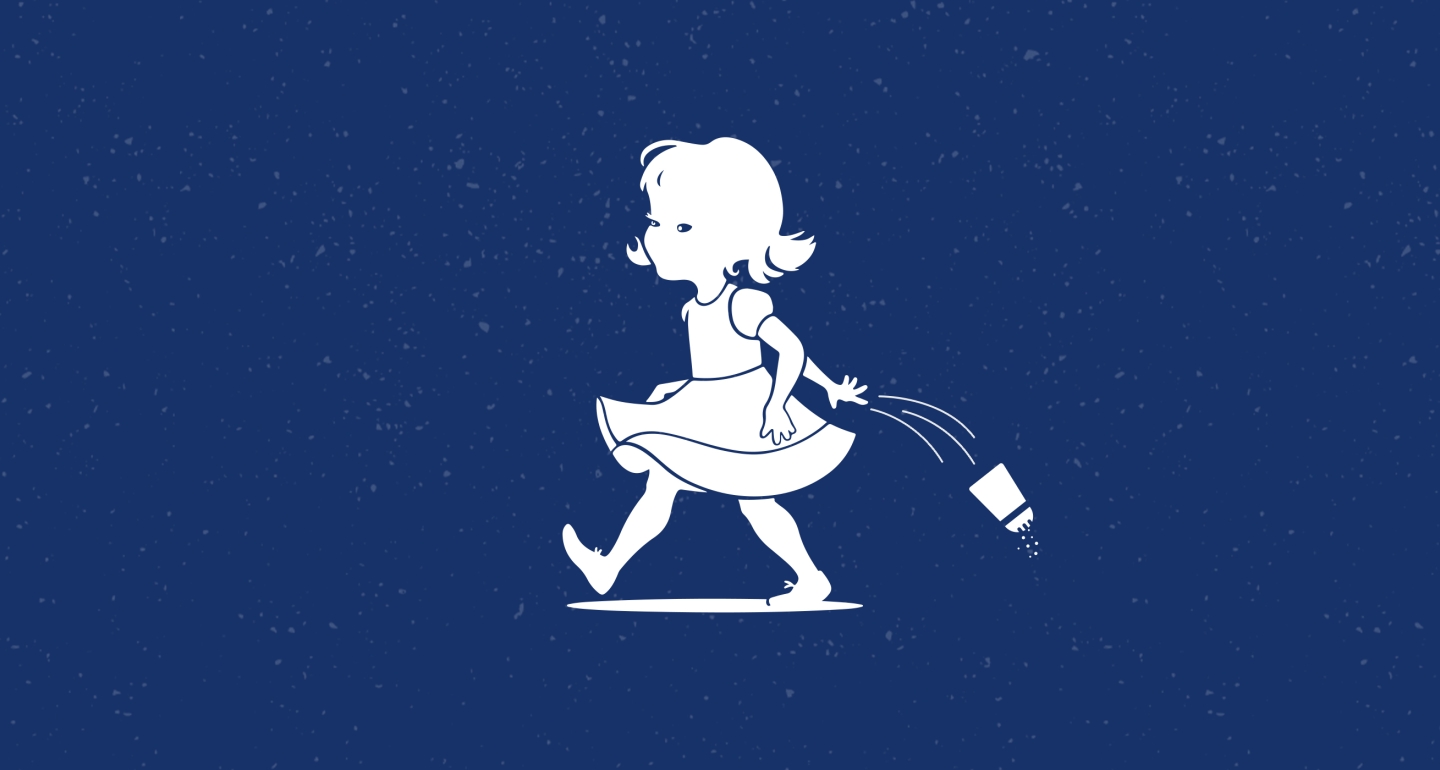 an illustration of a young girl throwing away a salt shaker