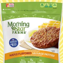 a package of Morningstar farms maple flavored veggie sausage patties