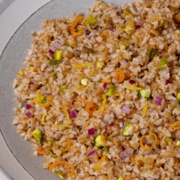 a bowl of pistachio citrus bulgur