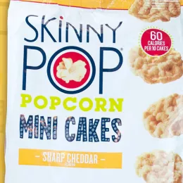 front of skinny pop mini cake package