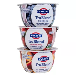 stack of tubs of Fage TruBlend yogurt