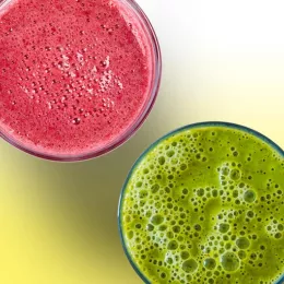 two smoothies in glasses