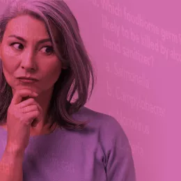 a woman contemplating quiz questions