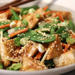 ginger sesame tofu and snap peas