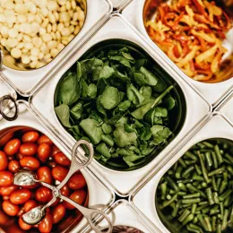 Assorted vegetable choices in school cafeteria