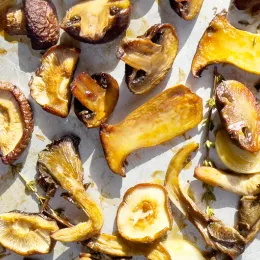 Roasted mushrooms on a sheet pan