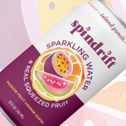 can of Spindrift passionfruit orange guava flavor