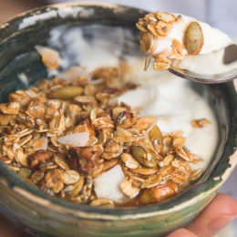 bowl of cereal and milk and yogurt