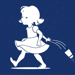 An illustration of a little girl throwing away a salt shaker