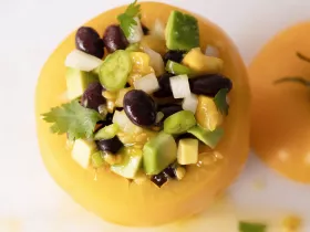 tomato stuffed with black bean mixture 