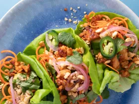 crumbled tempeh in lettuce wraps