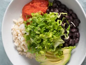 beans and rice with roasted tomato salsa