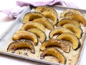 maple sesame winter squash on sheet pan