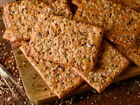 crackers laid out on a cutting board