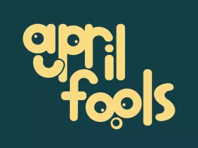 blue background with a silly yellow font that says "april fools"