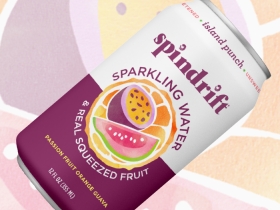 can of Spindrift passionfruit orange guava flavor