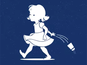 An illustration of a little girl throwing away a salt shaker