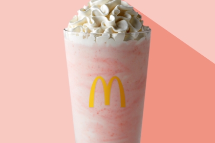 McDonald's strawberry milkshake with whipped cream on top