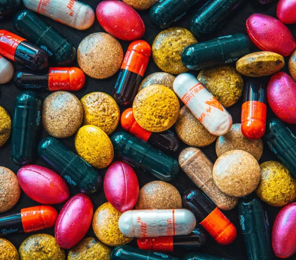 Brightly colored pills