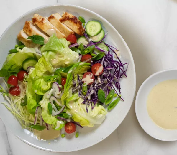 chicken salad with tahini lemon dressing