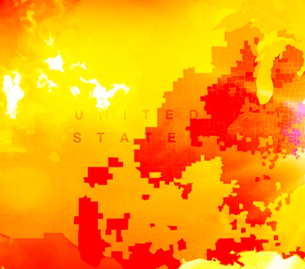 red, orange and yellow splotches of a heat map