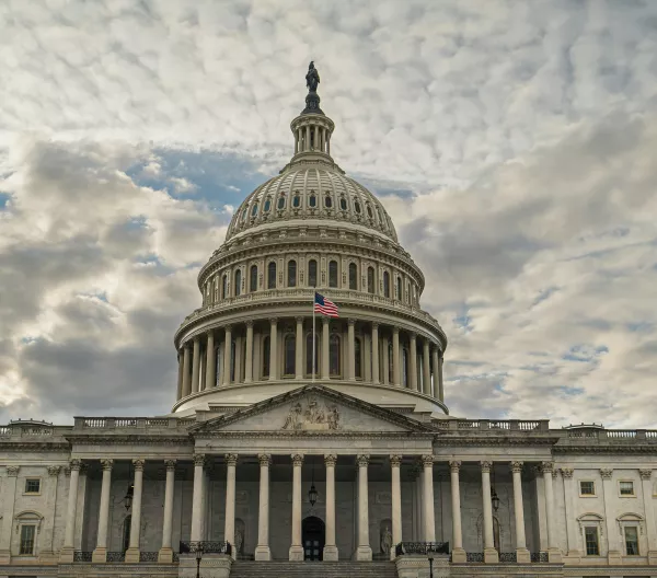 The U.S. Capitol Building on a cloudy day, no greenery