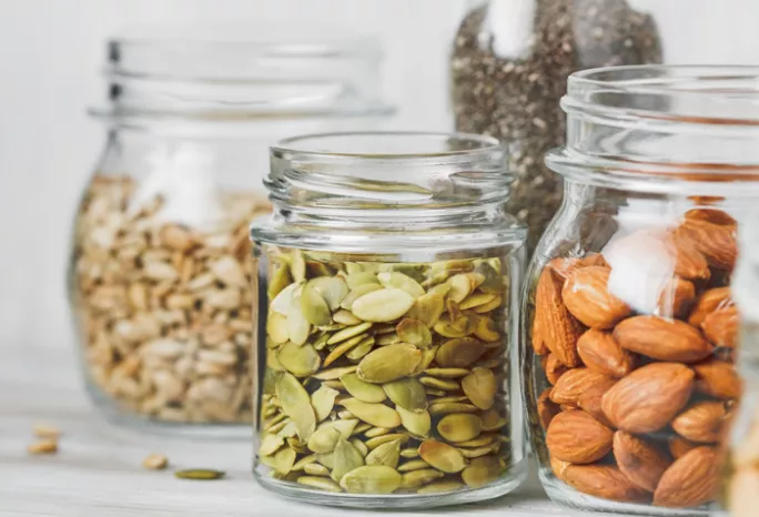 nuts and seeds in jars