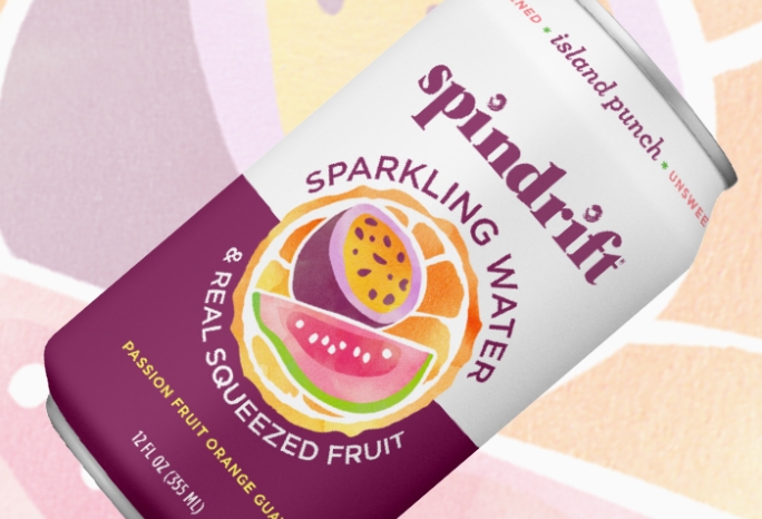 can of Spindrift passionfruit orange guava flavor
