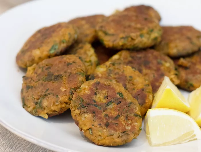 plate of falafel with tzatziki