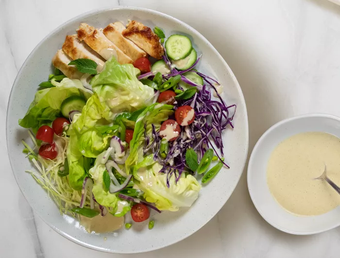 chicken salad with tahini lemon dressing