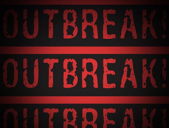 The word "outbreak" in red font