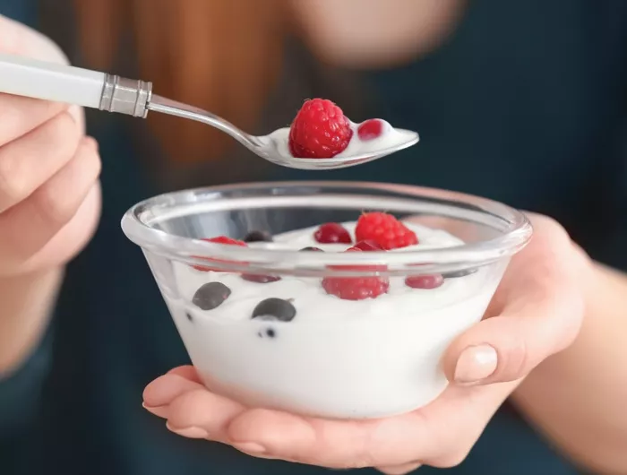 a bowl of yogurt with berries