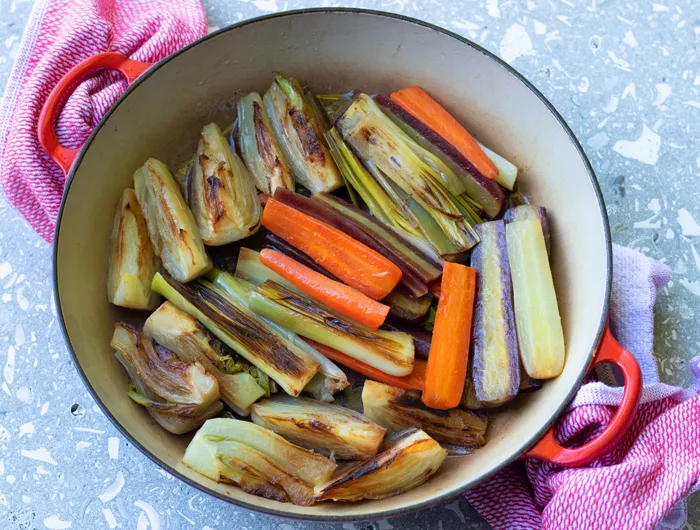 braised spring vegetables