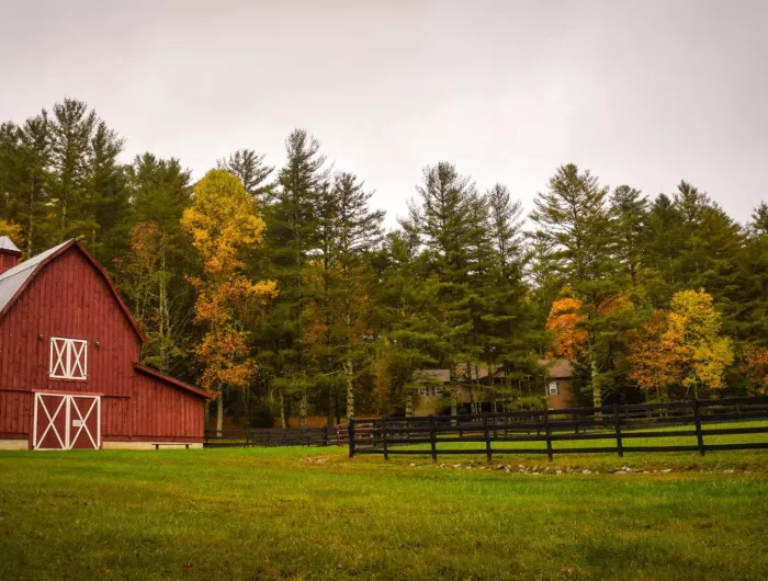 Red barn on farmland