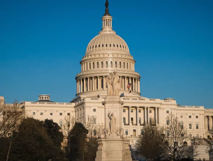 A view of the U.S Capitol Building on a sunny day