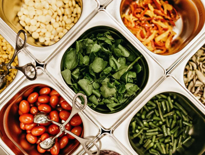 Assorted vegetable choices in school cafeteria