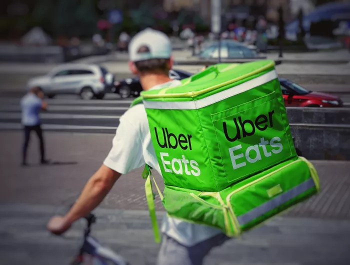 An Uber Eats delivery man on his bicycle