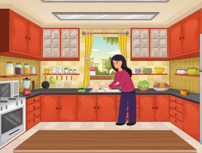 Cartoon woman in kitchen