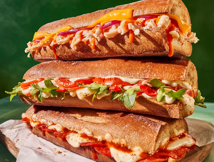 stack of 3 panera toasted melt sandwiches