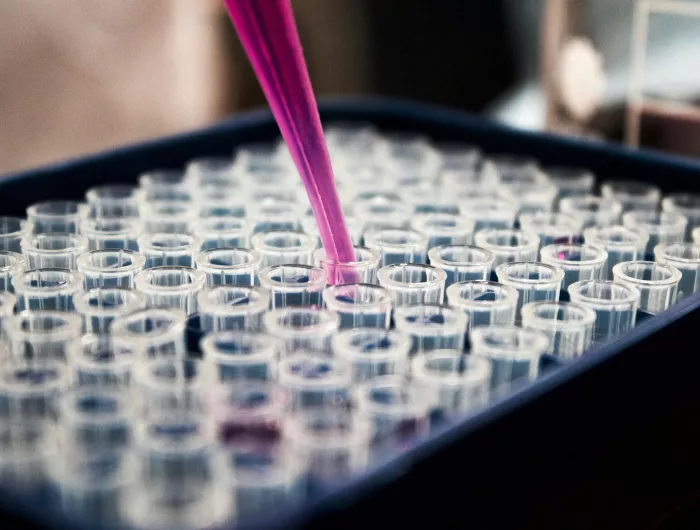 Person putting a drop in a test tube