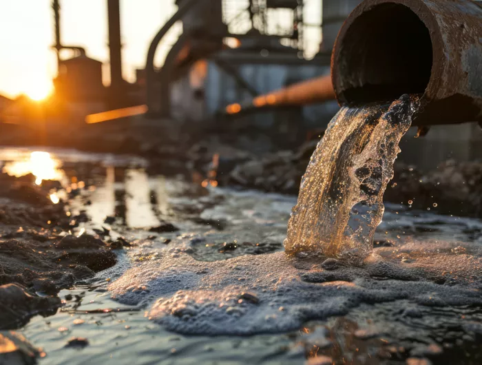 rust pipe draining water into a treatment facility