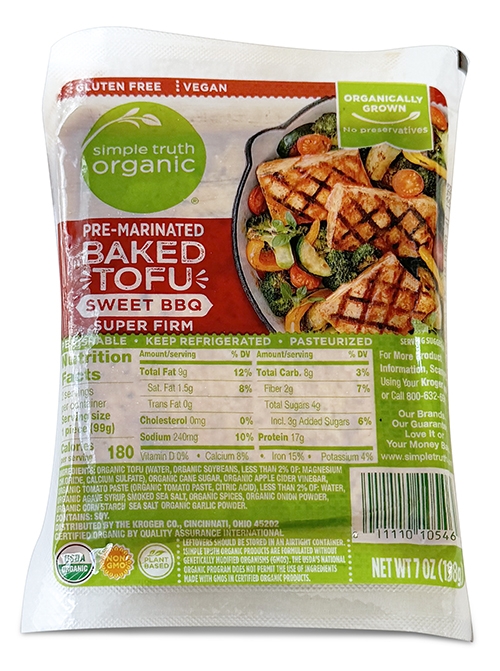 Package of Simple Truth Organic Sweet BBQ baked tofu