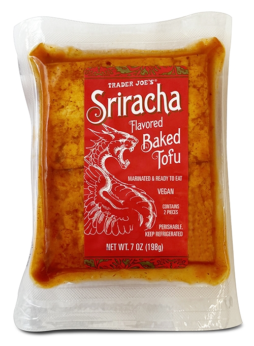package of Trader Joe's Siracha flavored baked tofu