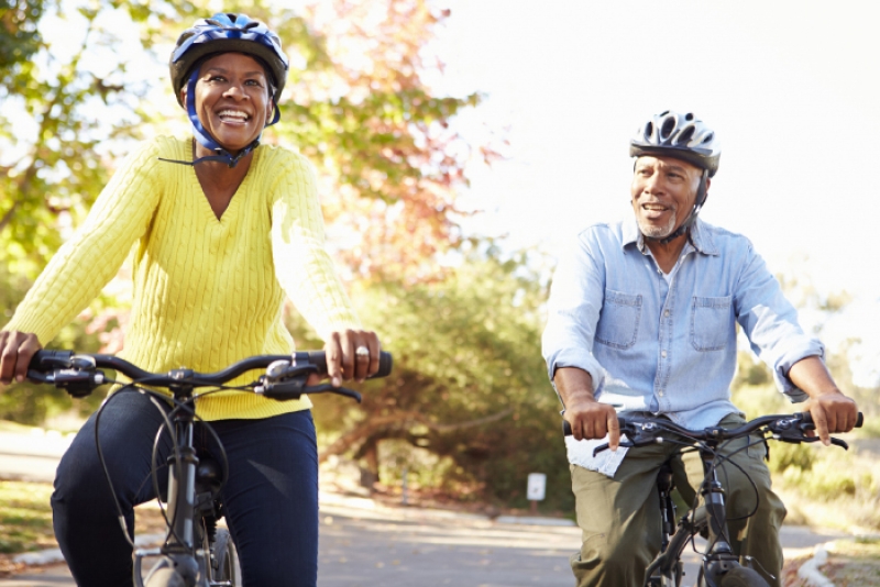 couple riding their bikes