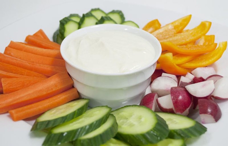 cut vegetable snacks with tahini