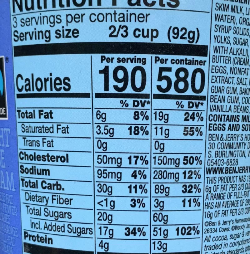 ice cream nutrition facts