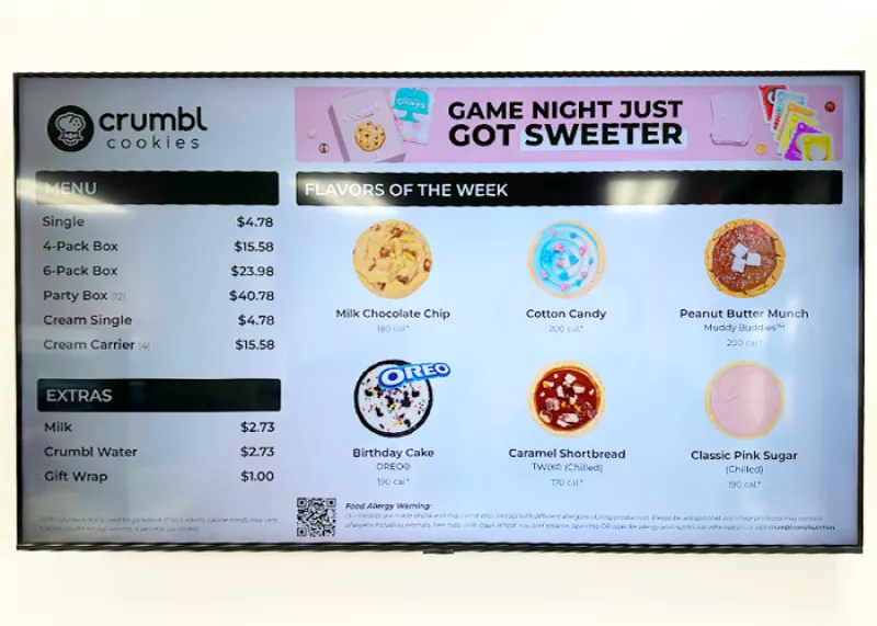 Crumbl Cookies menu board—North Naperville, IL location