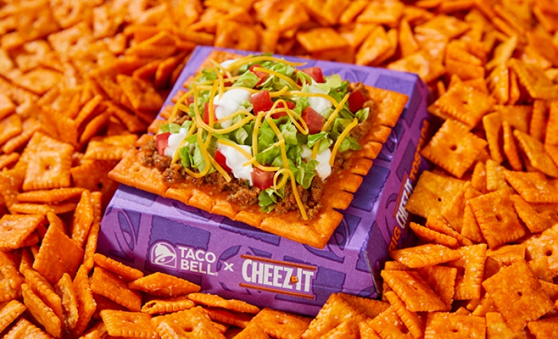 Taco Bell Big Cheez-It Tostada on a pile of cheez-its