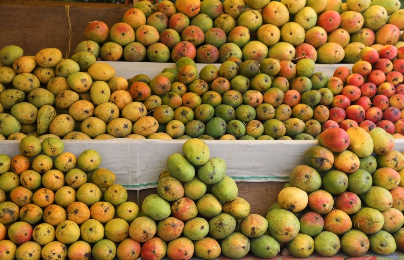 Fresh mangoes for sale at farmers market